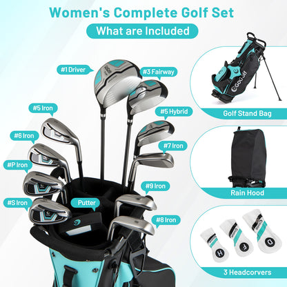 Women's 15-club package golf set with 460cc #1 driver and #3 fairway wood-Green