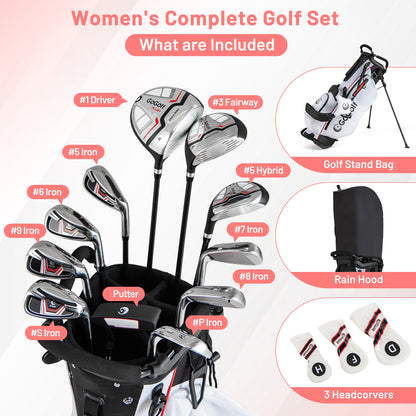 Women's 15-club package golf set with 460cc #1 driver and #3 fairway wood-Red