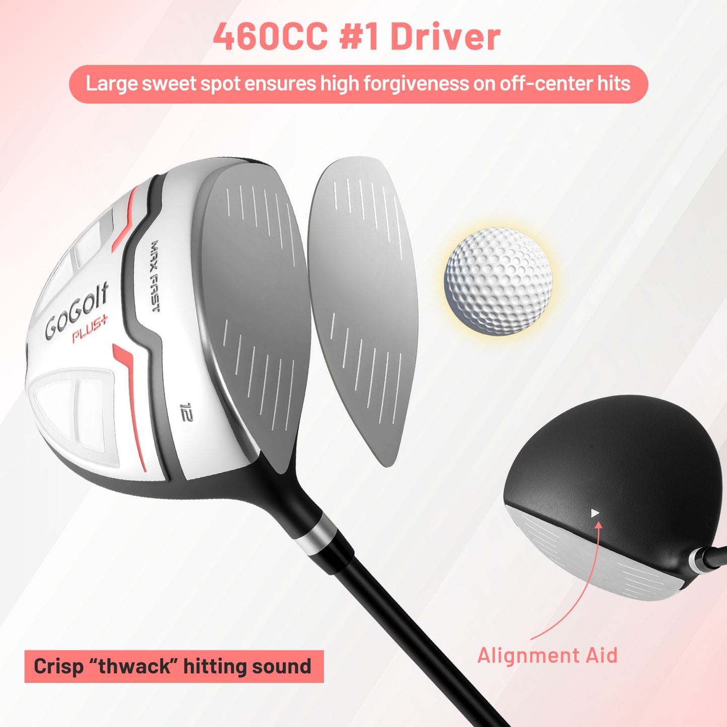 Women's 15-club package golf set with 460cc #1 driver and #3 fairway wood-Red