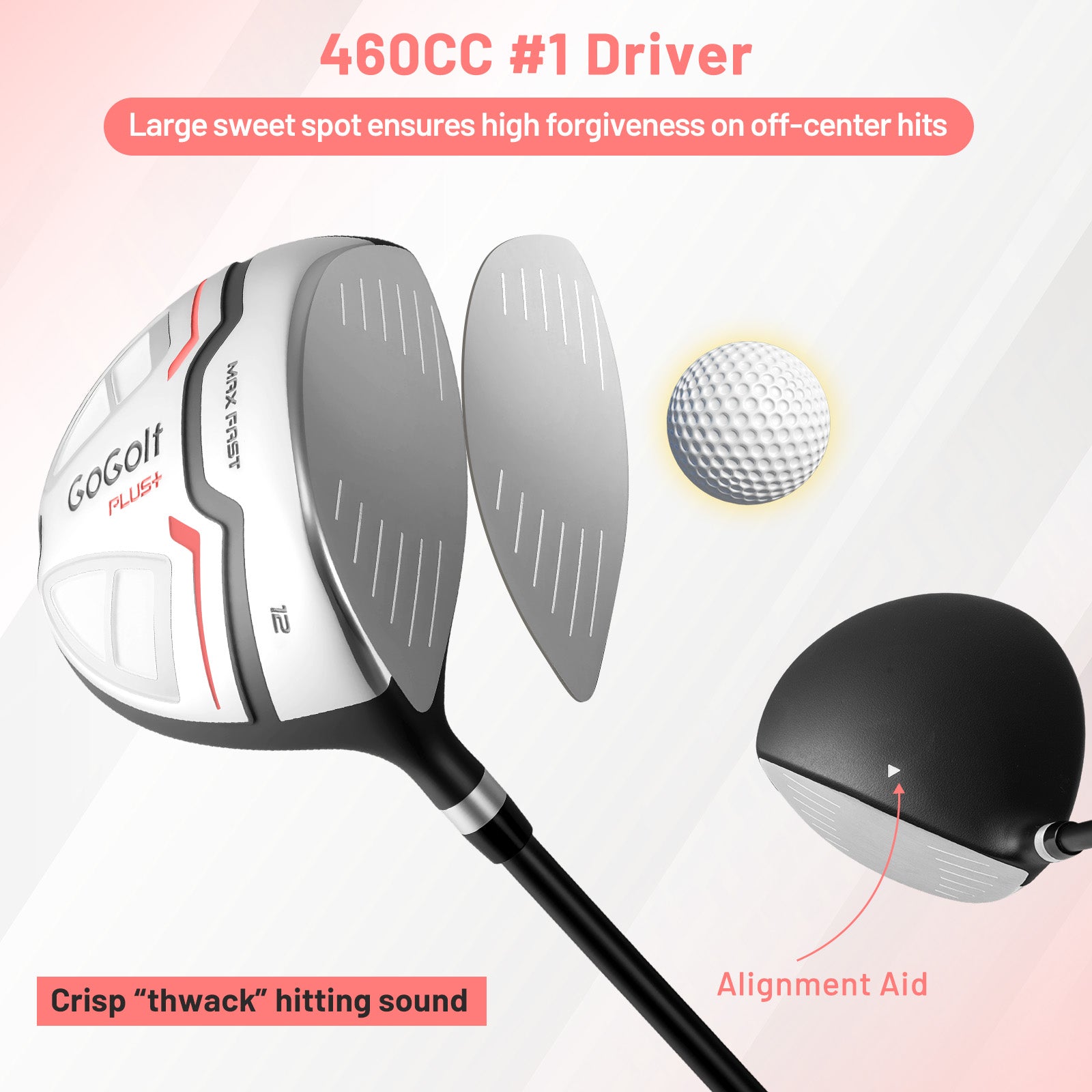 Women's 15-club package golf set with 460cc #1 driver and #3 fairway wood-Red