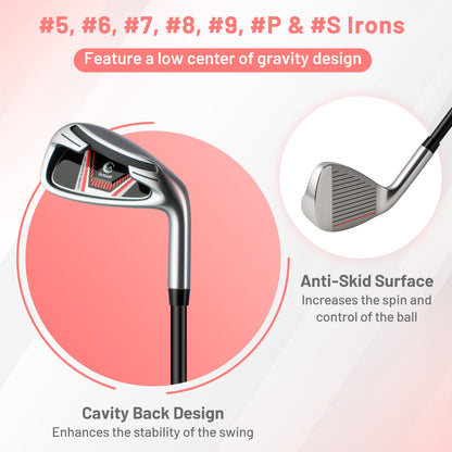 Women's 15-club package golf set with 460cc #1 driver and #3 fairway wood-Red