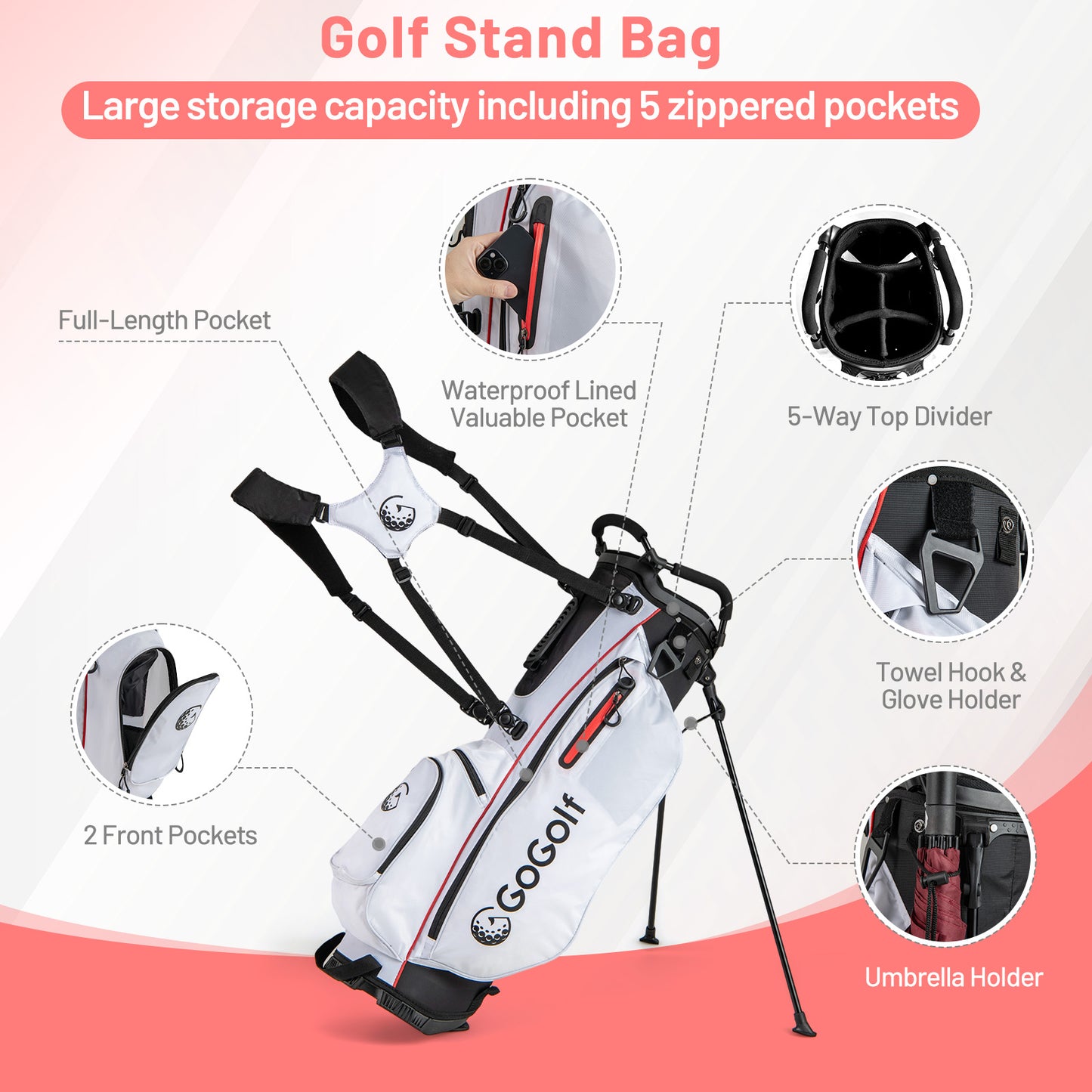 Women's 15-club package golf set with 460cc #1 driver and #3 fairway wood-Red