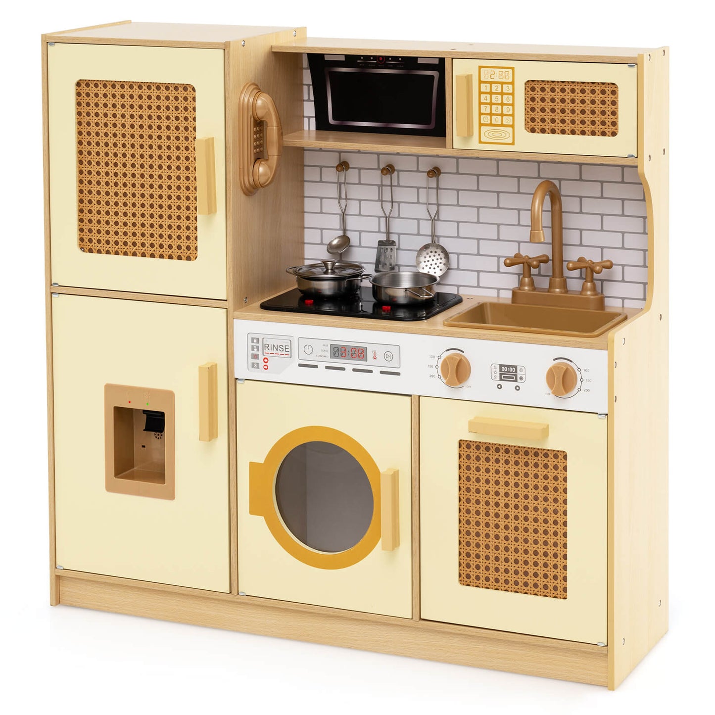 Wooden Kids Kitchen Playset with Sounds and Stove and Accessories-Yellow