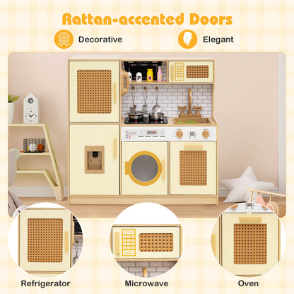 Wooden Kids Kitchen Playset with Sounds and Stove and Accessories-Yellow