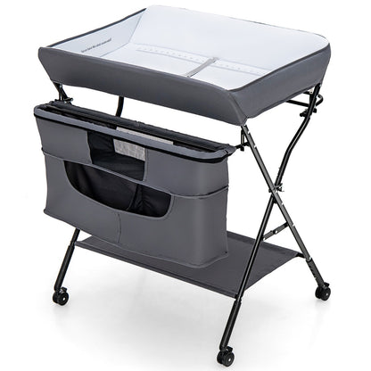 Foldable Baby Changing Table with 4 Adjustable Heights-Grey