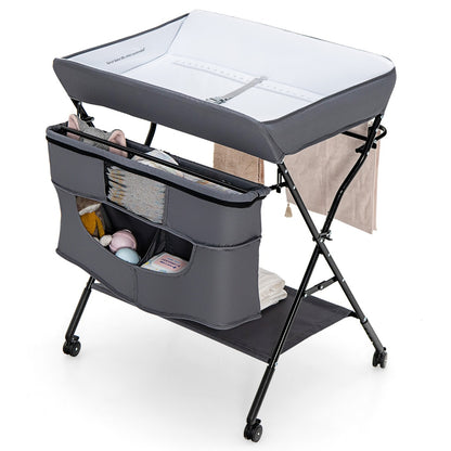Foldable Baby Changing Table with 4 Adjustable Heights-Grey