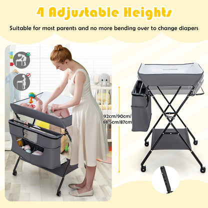 Foldable Baby Changing Table with 4 Adjustable Heights-Grey