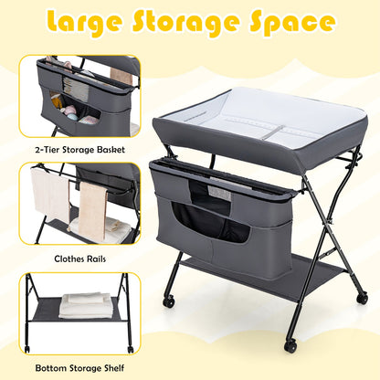 Foldable Baby Changing Table with 4 Adjustable Heights-Grey
