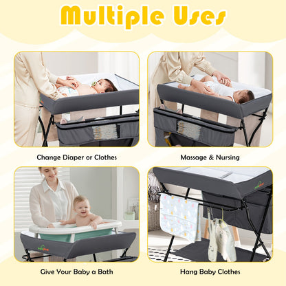 Foldable Baby Changing Table with 4 Adjustable Heights-Grey