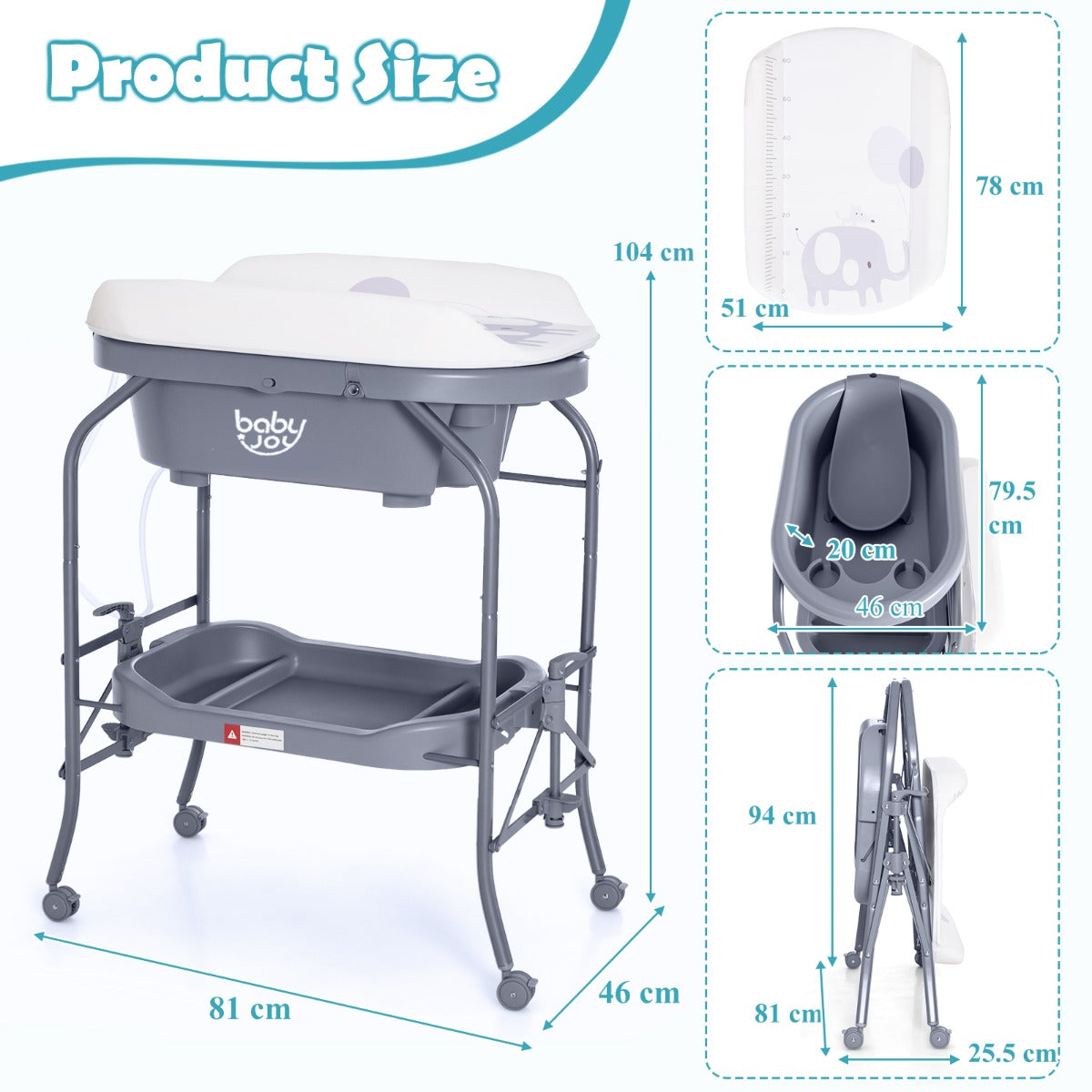 2 in 1 Baby Changing Table with Bath Tub Unit for Newborn Infant