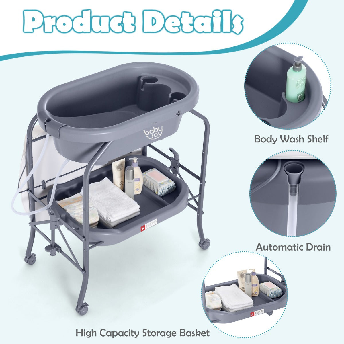 2 in 1 Baby Changing Table with Bath Tub Unit for Newborn Infant