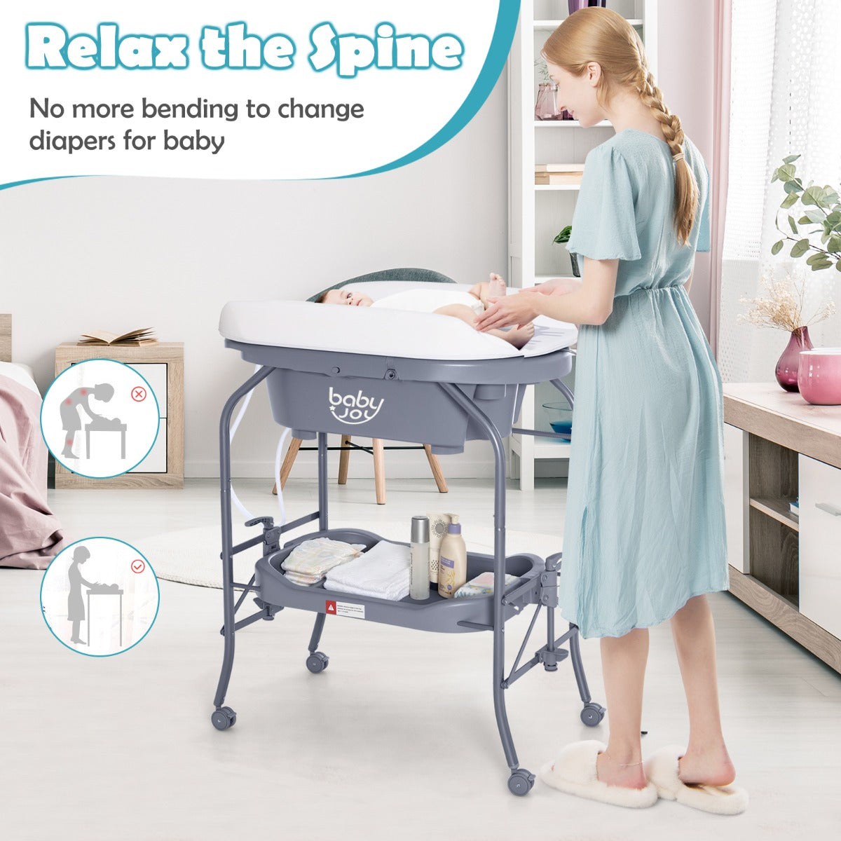 2 in 1 Baby Changing Table with Bath Tub Unit for Newborn Infant