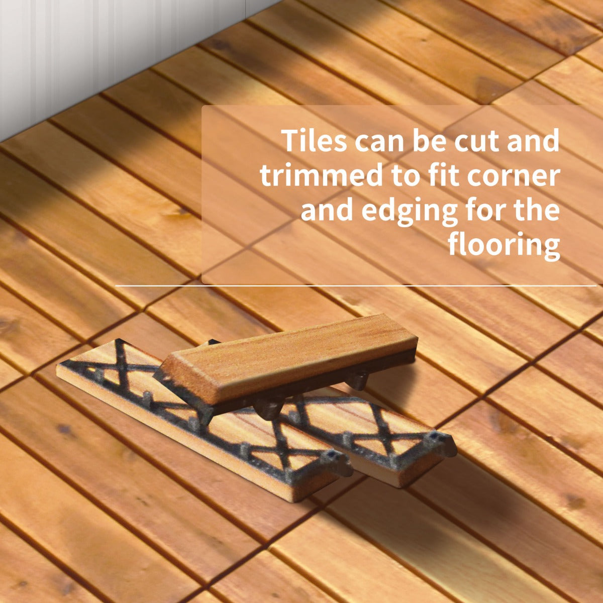 27 Pieces Acacia Wood Interlocking Patio Deck Tile Indoor Outdoor-Type B