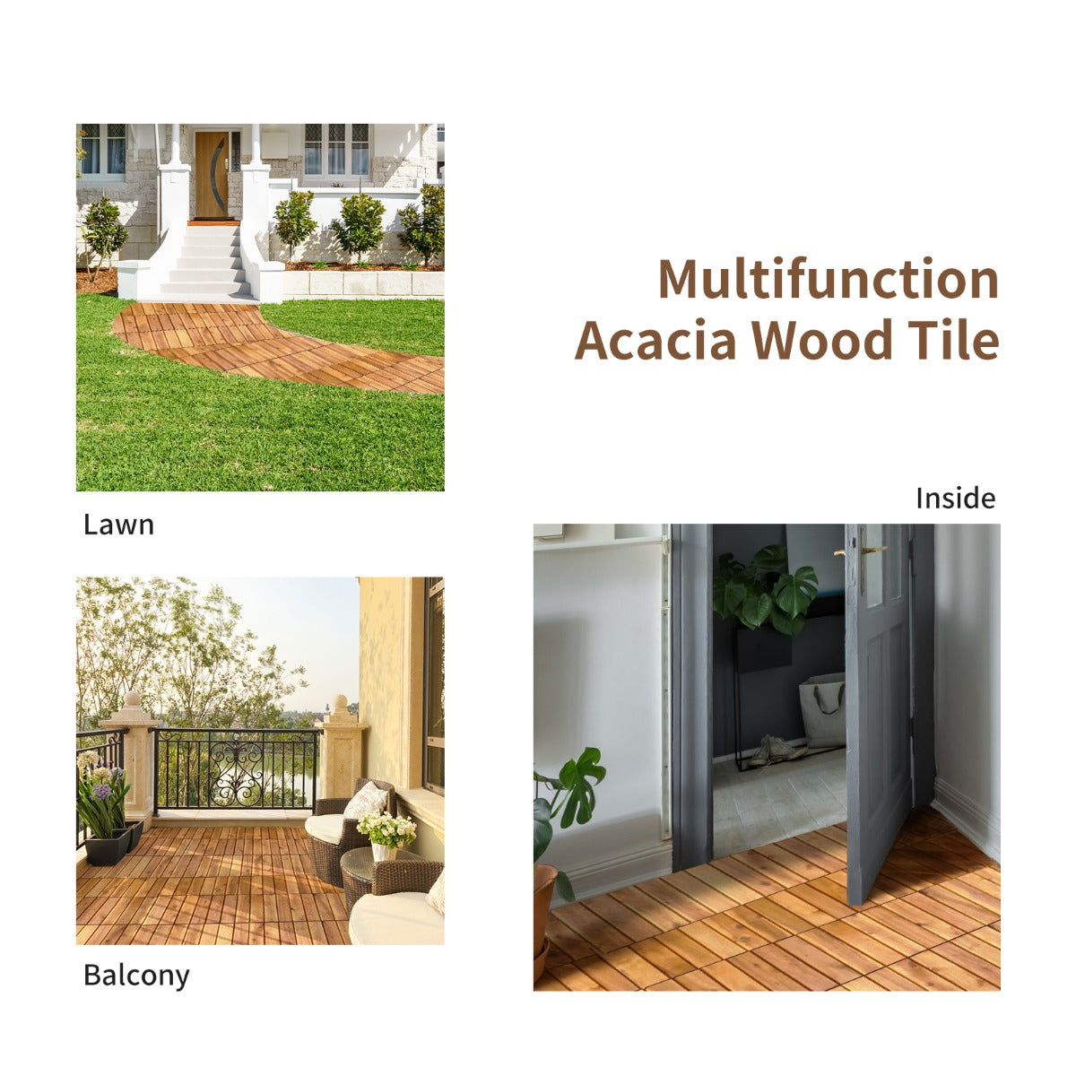 27 Pieces Acacia Wood Interlocking Patio Deck Tile Indoor Outdoor-Type B