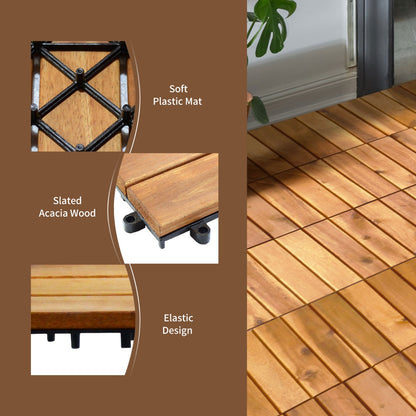 27 Pieces Acacia Wood Interlocking Patio Deck Tile Indoor Outdoor-Type B