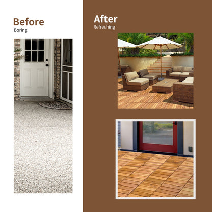 27 Pieces Acacia Wood Interlocking Patio Deck Tile Indoor Outdoor-Type B