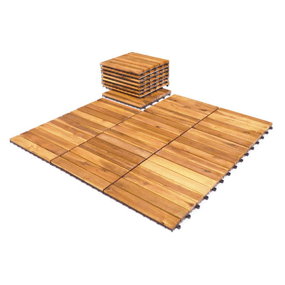 27 Pieces Acacia Wood Interlocking Patio Deck Tile Indoor Outdoor-Type B