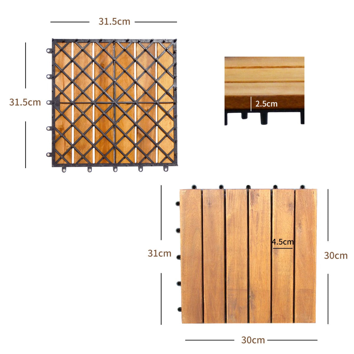 27 Pieces Acacia Wood Interlocking Patio Deck Tile Indoor Outdoor-Type B