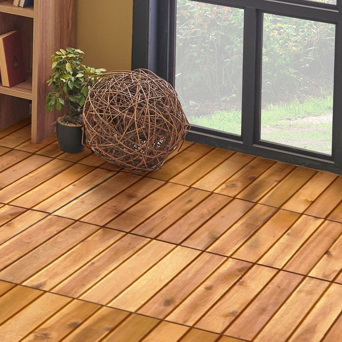 27 Pieces Acacia Wood Interlocking Patio Deck Tile Indoor Outdoor-Type B