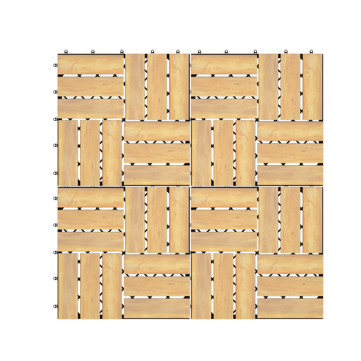 10-Piece Acacia Wood Interlocking Deck Tiles, 0.3x0.3m for Indoor & Outdoor Use