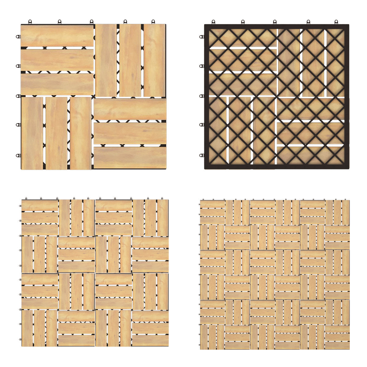 10-Piece Acacia Wood Interlocking Deck Tiles, 0.3x0.3m for Indoor & Outdoor Use