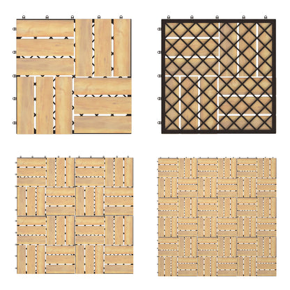 10-Piece Acacia Wood Interlocking Deck Tiles, 0.3x0.3m for Indoor & Outdoor Use
