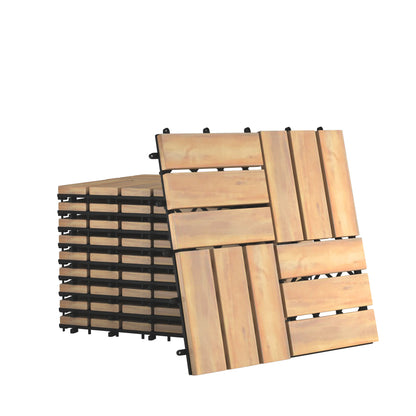 10-Piece Acacia Wood Interlocking Deck Tiles, 0.3x0.3m for Indoor & Outdoor Use