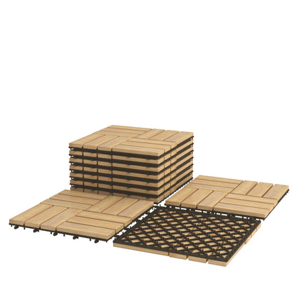 10-Piece Acacia Wood Interlocking Deck Tiles, 0.3x0.3m for Indoor & Outdoor Use