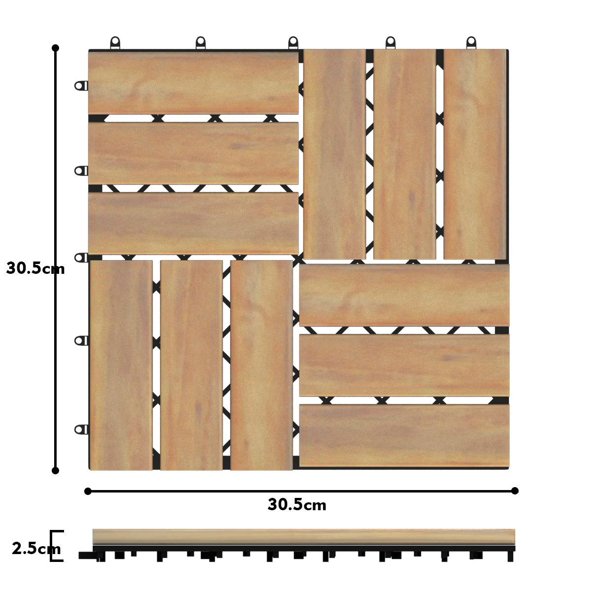 10-Piece Acacia Wood Interlocking Deck Tiles, 0.3x0.3m for Indoor & Outdoor Use