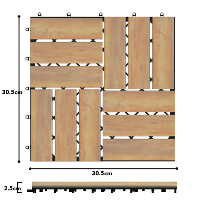 10-Piece Acacia Wood Interlocking Deck Tiles, 0.3x0.3m for Indoor & Outdoor Use