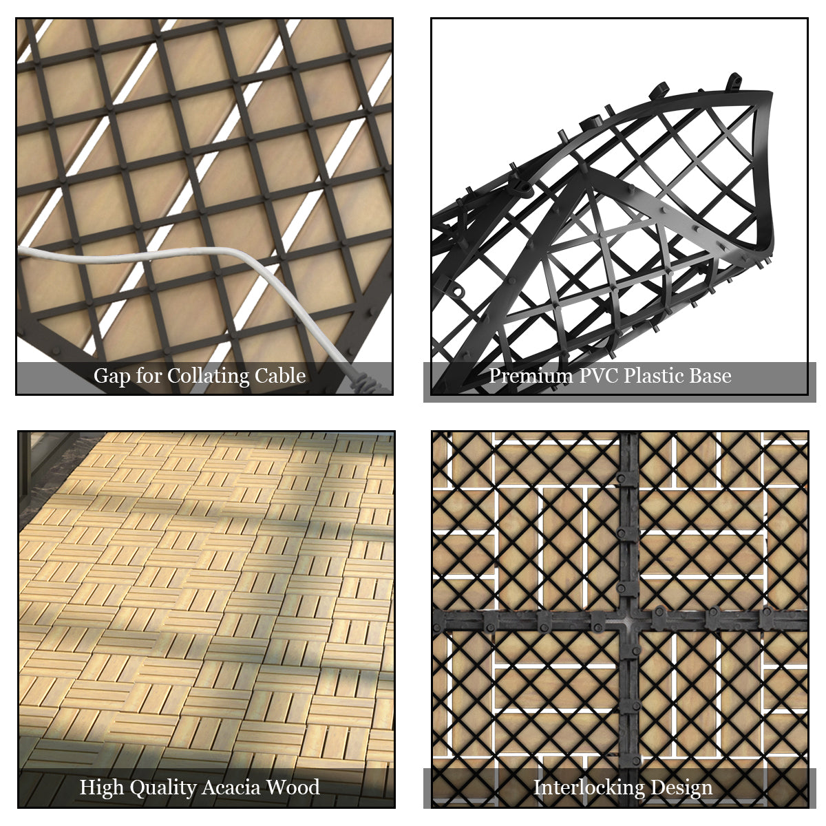 10-Piece Acacia Wood Interlocking Deck Tiles, 0.3x0.3m for Indoor & Outdoor Use