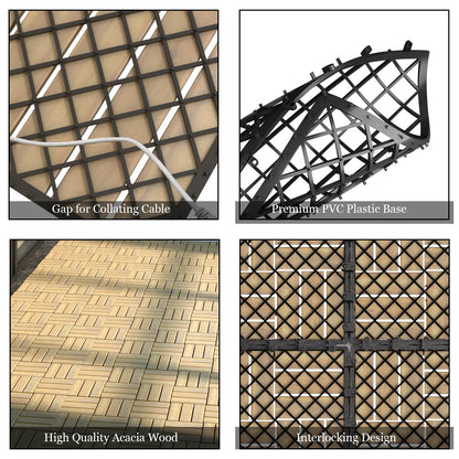 10-Piece Acacia Wood Interlocking Deck Tiles, 0.3x0.3m for Indoor & Outdoor Use