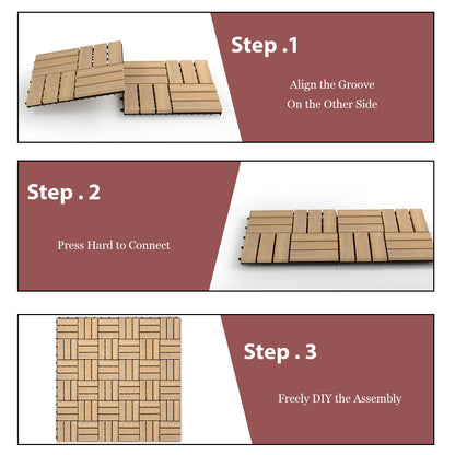10-Piece Acacia Wood Interlocking Deck Tiles, 0.3x0.3m for Indoor & Outdoor Use