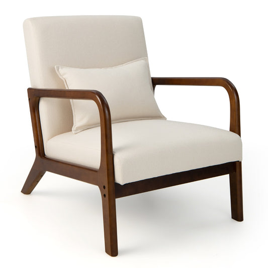 Costway Modern Accent Chair with Rubber Wood Frame for Living Room Bedroom Sunroom-Beige