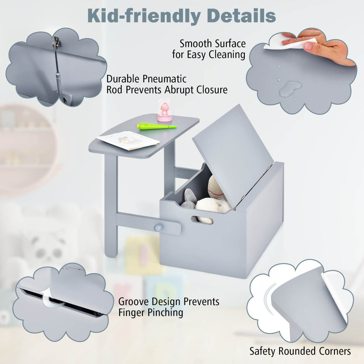 Costway Kids Convertible Activity Bench Table with Toy Storage Box for Kindergarten Art Playroom-Grey