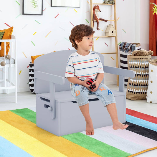 Costway Kids Convertible Activity Bench Table with Toy Storage Box for Kindergarten Art Playroom-Grey
