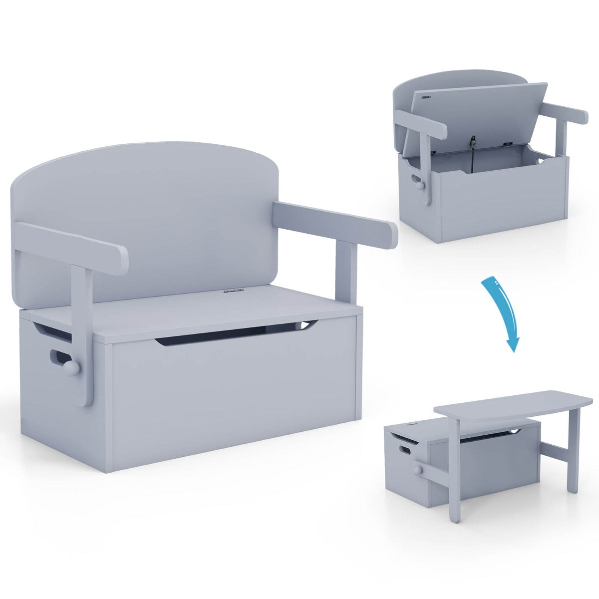 Costway Kids Convertible Activity Bench Table with Toy Storage Box for Kindergarten Art Playroom-Grey