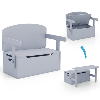 Costway Kids Convertible Activity Bench Table with Toy Storage Box for Kindergarten Art Playroom-Grey