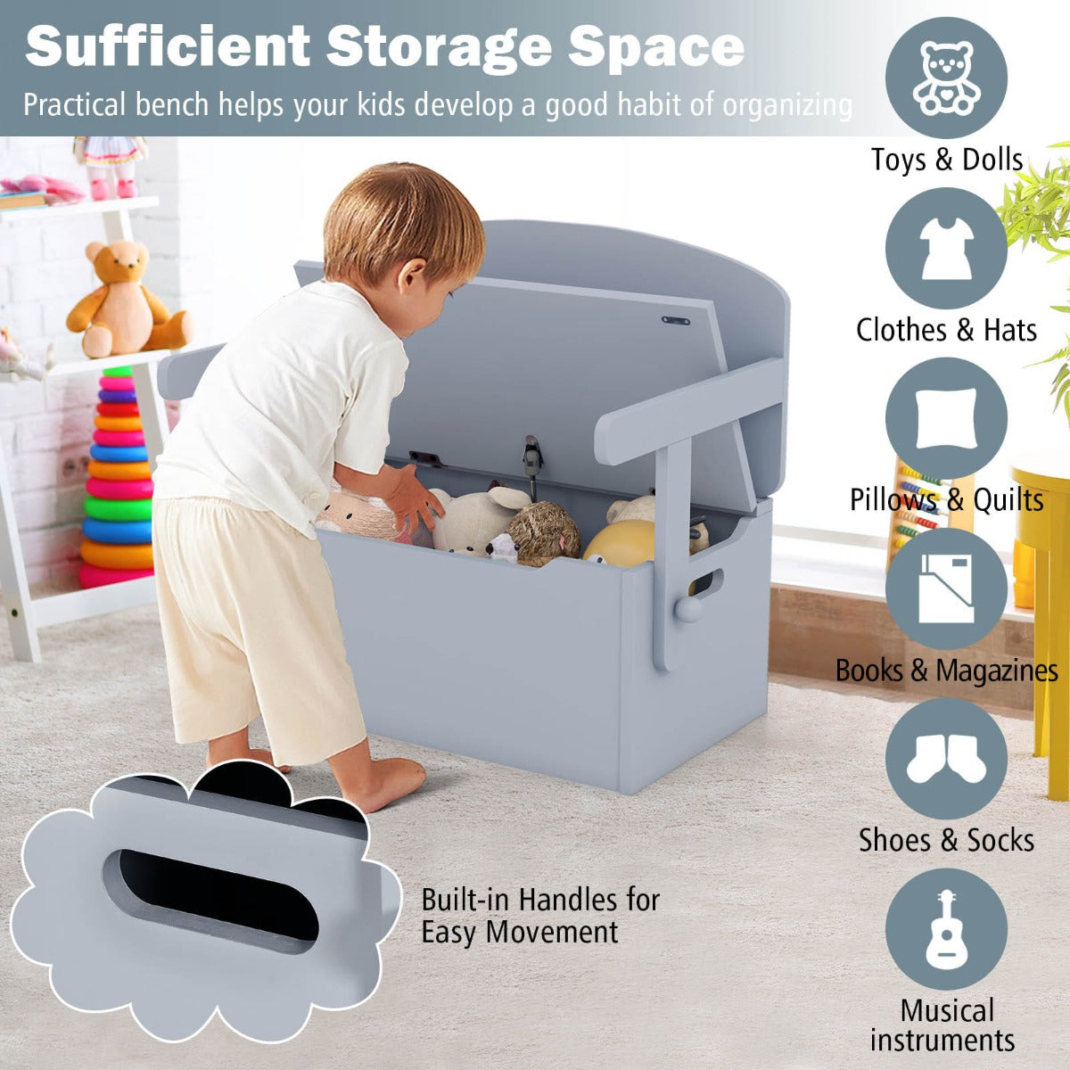 Costway Kids Convertible Activity Bench Table with Toy Storage Box for Kindergarten Art Playroom-Grey