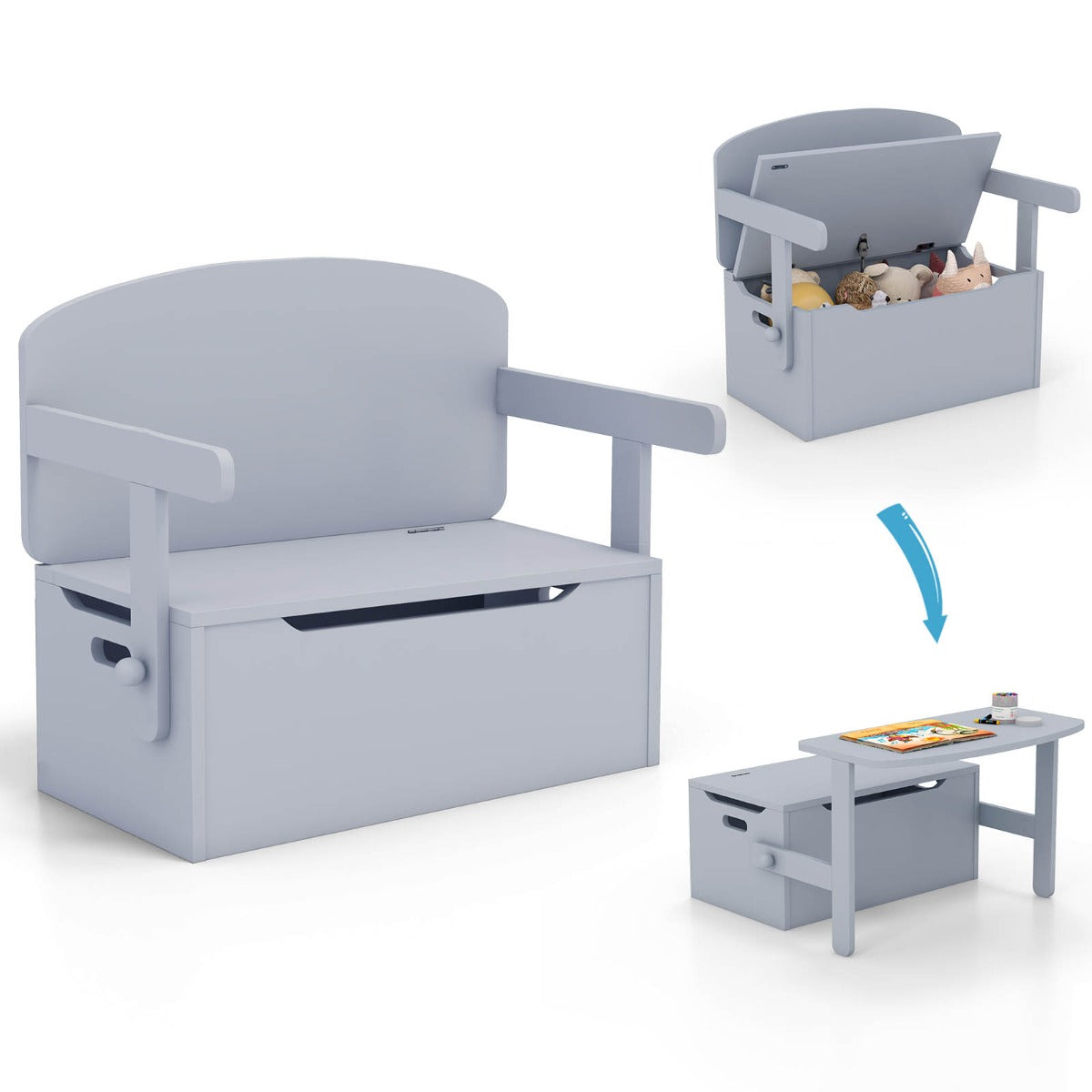 Costway Kids Convertible Activity Bench Table with Toy Storage Box for Kindergarten Art Playroom-Grey
