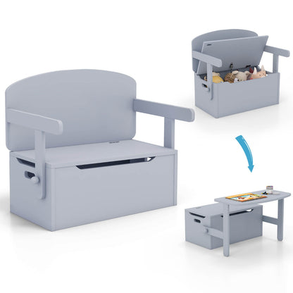 Costway Kids Convertible Activity Bench Table with Toy Storage Box for Kindergarten Art Playroom-Grey