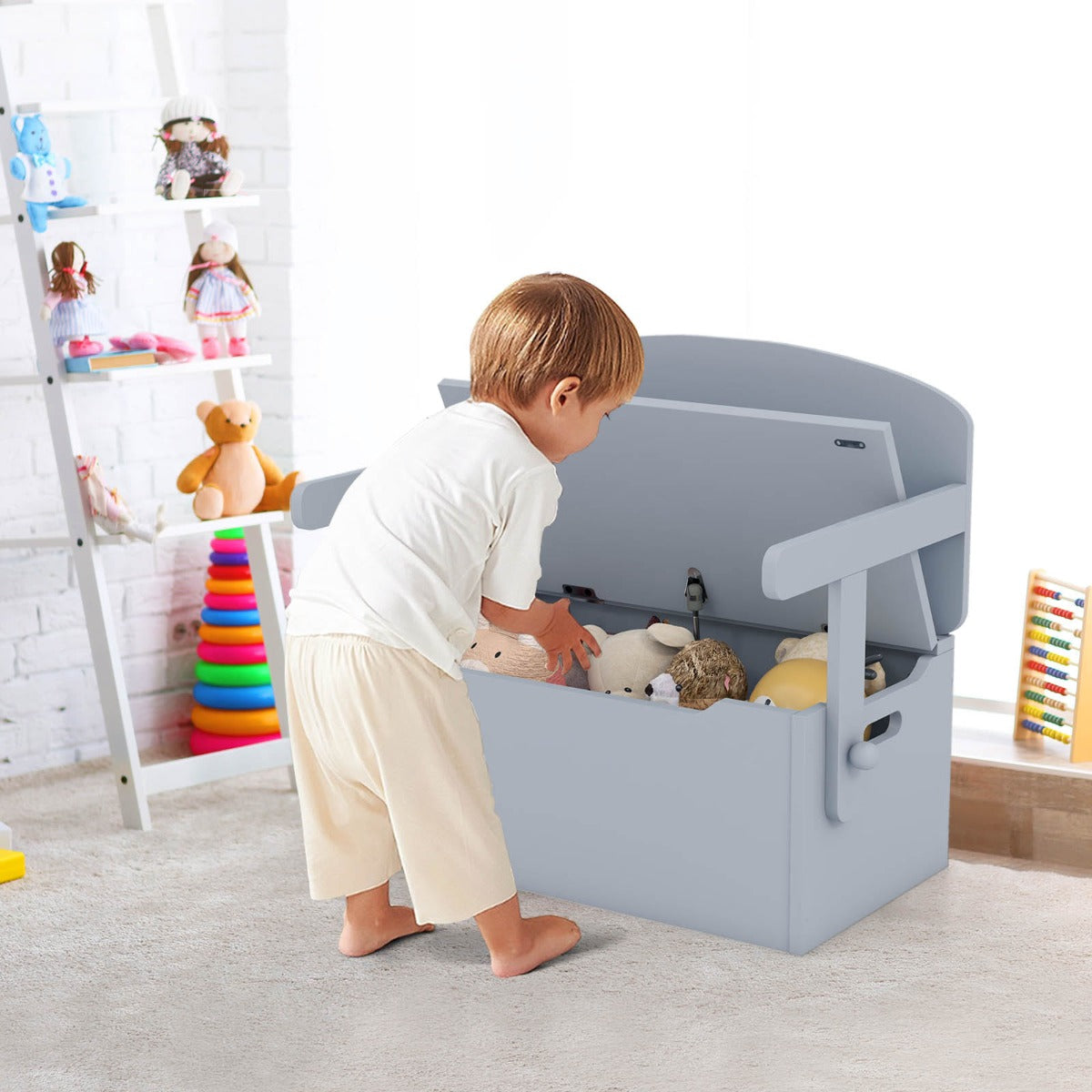 Costway Kids Convertible Activity Bench Table with Toy Storage Box for Kindergarten Art Playroom-Grey