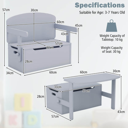 Costway Kids Convertible Activity Bench Table with Toy Storage Box for Kindergarten Art Playroom-Grey