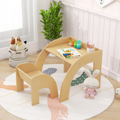 Cute Activity Kids Table and Chair Set with Wide Tabletop-Natural
