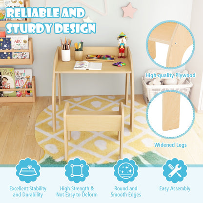 Cute Activity Kids Table and Chair Set with Wide Tabletop-Natural