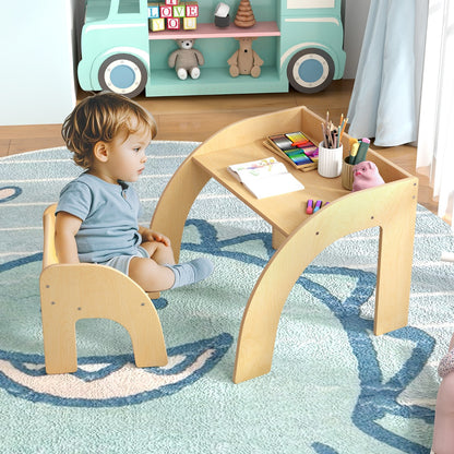 Cute Activity Kids Table and Chair Set with Wide Tabletop-Natural
