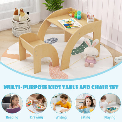 Cute Activity Kids Table and Chair Set with Wide Tabletop-Natural
