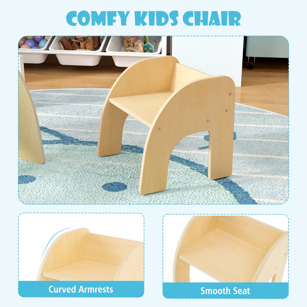 Cute Activity Kids Table and Chair Set with Wide Tabletop-Natural
