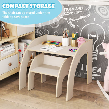 Cute Activity Kids Table and Chair Set with Wide Tabletop-White