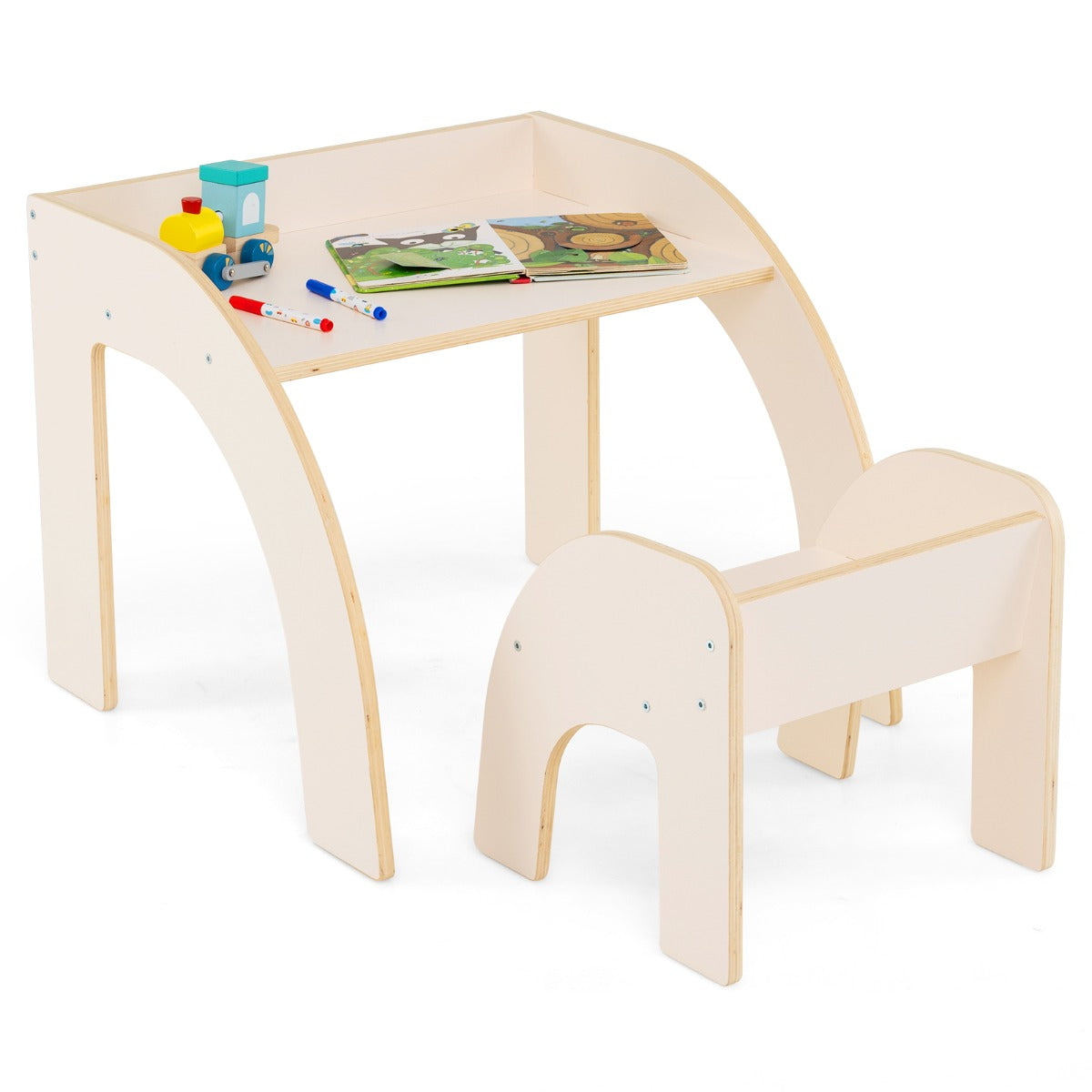 Cute Activity Kids Table and Chair Set with Wide Tabletop-White